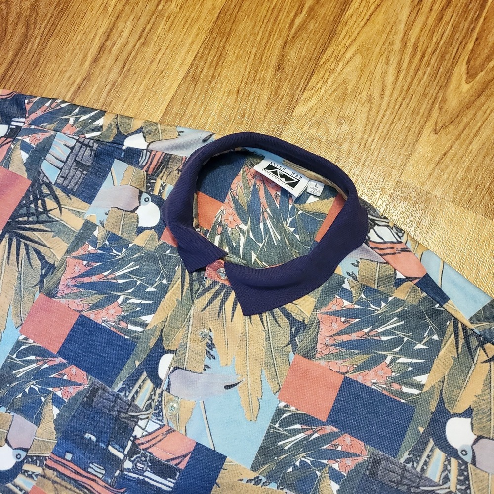 Vintage 90s Hawaiian Shirt Men Large Toucan Sam Allen‎ Wah Collection Geometric